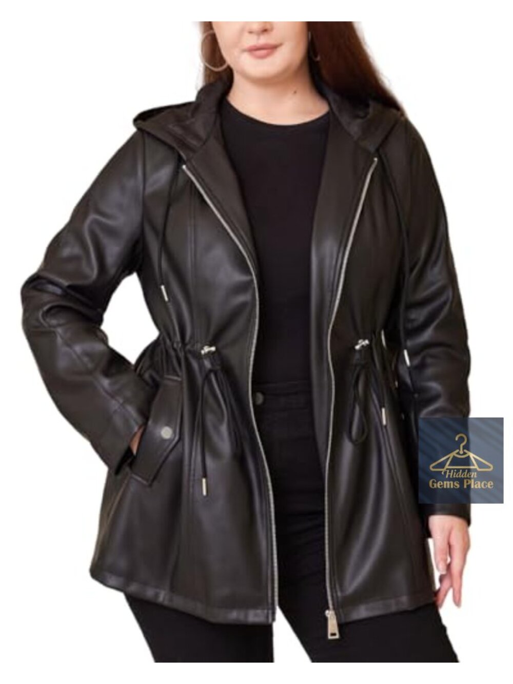 Women's Plus Size Faux Leather Moto Biker Jacket Hooded Zip
